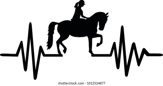 Heartbeat pulse line with horse, equestrian and german word