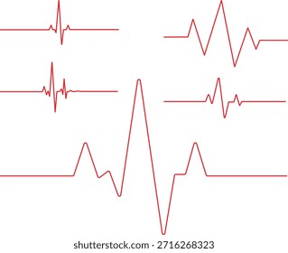 Heartbeat Pulse Line Icon Set with ECG EKG Medical Health Waveforms – Vector Illustration