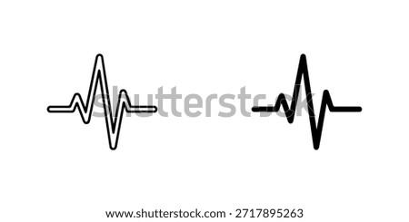 Heartbeat or pulse line icon set, medical vital sign monitor symbol, isolated on