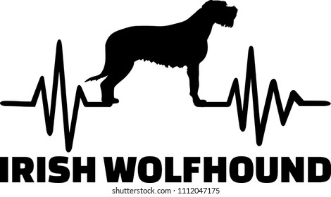 Heartbeat pulse line with Irish Wolfhound silhouette