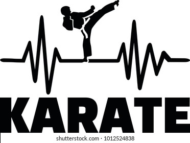 Heartbeat pulse line with karateka doing a karate chop