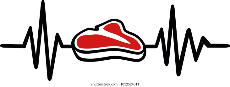 Heartbeat pulse line meat with red steak