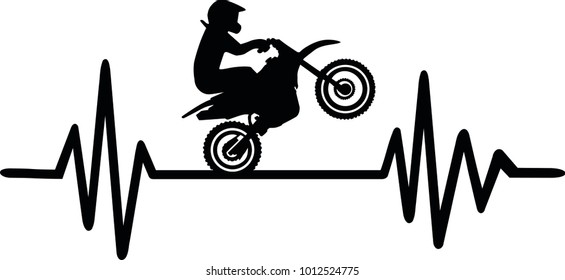 Heartbeat Pulse Line With Motocross Stunt Driver And Word