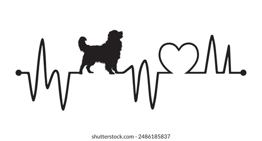Heartbeat pulse line with Newfoundland Dog Peeking - Dog and Cardiogram wave with Heart Love Vector illustration