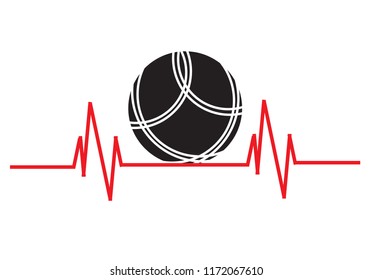 Heartbeat pulse line with petanque and boule ball.