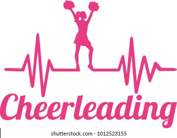 Heartbeat pulse line pink with cheering cheerleader