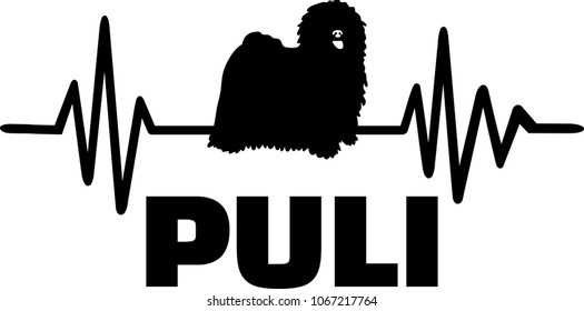 Heartbeat pulse line with puli dog silhouette