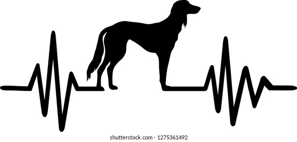 Heartbeat pulse line with Saluki dog silhouette