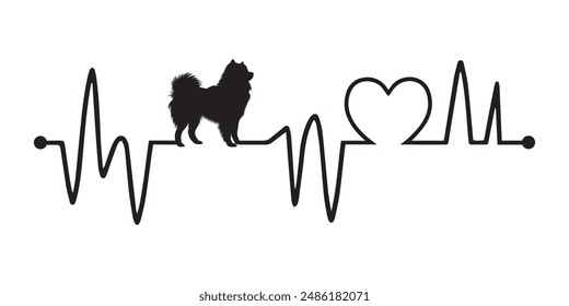 Heartbeat pulse line with Samoyed Dog Peeking - Dog and Cardiogram wave with Heart Love Vector illustration
