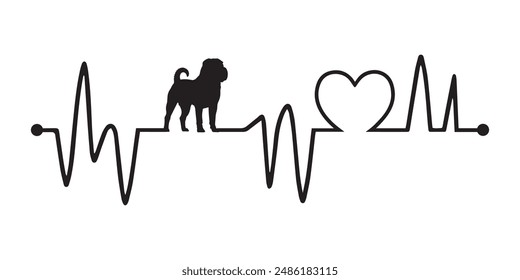 Heartbeat pulse line with Shar Pei Dog Peeking - Dog and Cardiogram wave with Heart Love Vector illustration