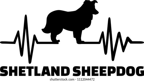 Heartbeat pulse line with Shetland Sheepdog dog silhouette