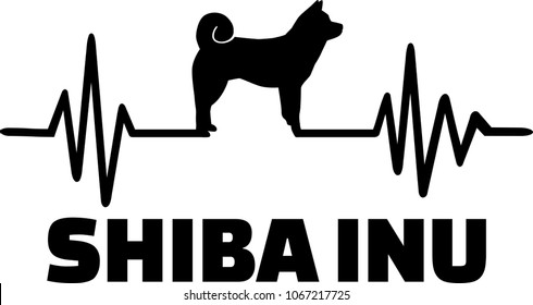 Heartbeat pulse line with shiba inu dog silhouette