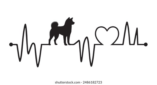 Herzschlag Pulslinie mit Shiba Inu Dog Peeking - Hunde- und Kardiogrammwelle mit Herzliebe Vektorillustration