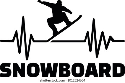 Heartbeat pulse line with snowboarder doing a trick 