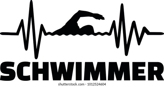 Heartbeat pulse line with swimmer using front crawl swimming technique 