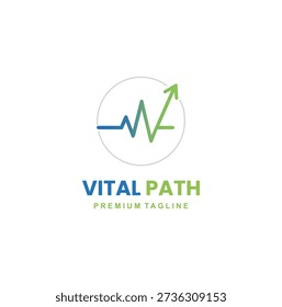 A heartbeat pulse line that transitions into an upward arrow, symbolizing medical progress, health growth, and vitality.