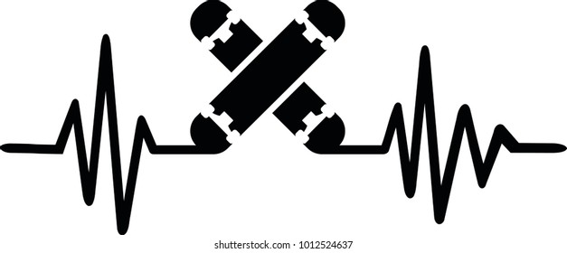 Heartbeat pulse line with two crossed skateboards