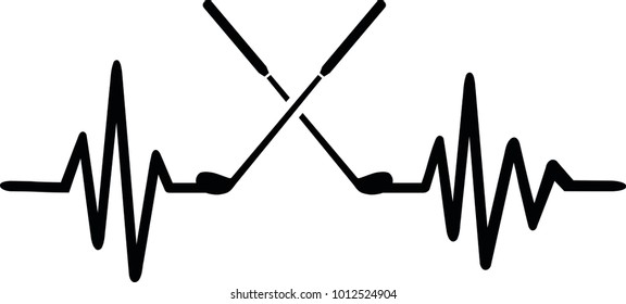 Heartbeat pulse line with two crossed golf clubs