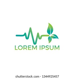 Heartbeat pulse line vegan with green leaves vector design. Health Nature logo designs concept, Nature logo design.