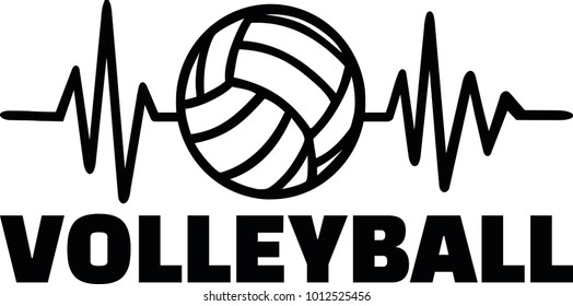 Heartbeat pulse line with volleyball player and volleyball