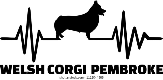 Heartbeat pulse line with Welsh Corgi Pembroke dog silhouette