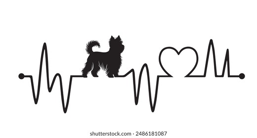 Heartbeat pulse line with Westie Dog Peeking - Dog and Cardiogram wave with Heart Love Vector illustration
