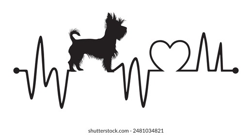 
Heartbeat pulse line with Yorkshire Terrier Dog Silhouette - Dog and Cardiogram wave with Heart Love Vector illustration