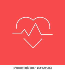 Heartbeat pulse, linear medical vector icon. Red background. Vector illustration.