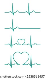 Pulso de batimento cardíaco, ritmo, eletrocardiograma, ECG e padrão de linha de sinal EKG com um coração no meio isolado em um fundo branco com acidente vascular cerebral editável. Apaixonar-se conceito. Ilustração vetorial