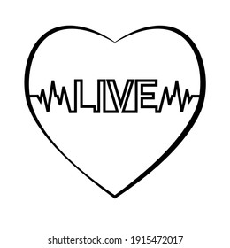 heartbeat, pulse, theme health and medicine, logo, banner, icon, black stencil, vector illustration, decor, decoration, print, wedding