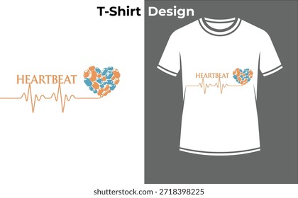Ilustración vectorial de la camiseta de la tipografía del pulso del latido del corazón, diseño médico del texto con la línea de EKG para la salud, la vida, y los conceptos del ritmo del amor.