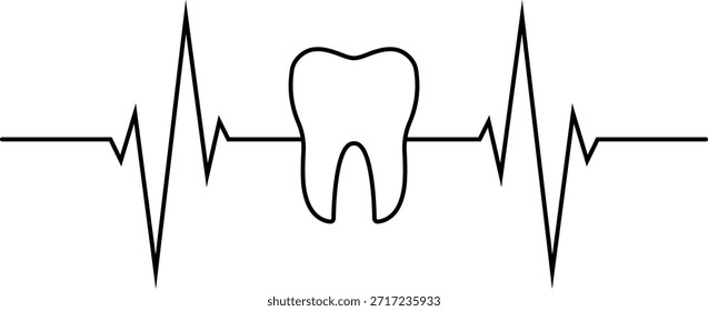 Heartbeat pulse vector with tooth isolated on transparent medical style background