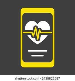 Ritmo de latido en el icono sólido del vector del teléfono inteligente sobre fondo oscuro. Símbolo gráfico para el diseño del sitio web y las aplicaciones de la aptitud y de la pérdida de peso, logotipo, aplicación, UI