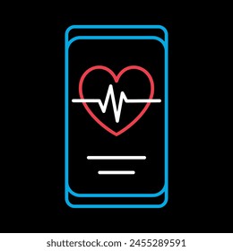 Heartbeat-Rate in der Smartphone-Vektorgrafik auf schwarzem Hintergrund-Symbol. Graph-Symbol für Fitness und Gewichtsverlust Website und App Design, Logo, App, UI