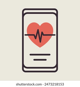 Heartbeat rate in smart phone vector icon. Graph symbol for fitness and weight loss web site and apps design, logo, app, UI
