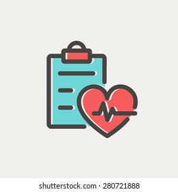 Heartbeat record icon thin line for web and mobile, modern minimalistic flat design. Vector icon with dark grey outline and offset colour on light grey background.