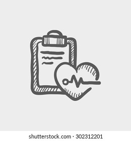 Heartbeat record sketch icon for web and mobile. Hand drawn vector dark grey icon on light grey background.