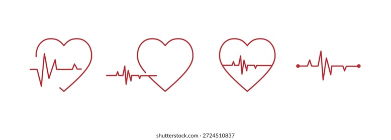 Heartbeat red line. Vector isolated illustration. Abstract wave. Pulse red vector trace. eps 10