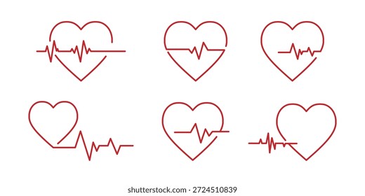 Heartbeat red line. Vector isolated illustration. Abstract wave. Pulse red vector trace. eps 10