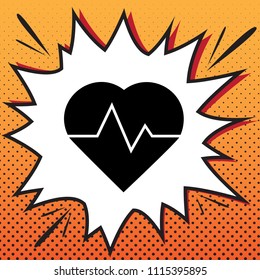 Heartbeat sign illustration. Vector. Comics style icon on pop-art background.