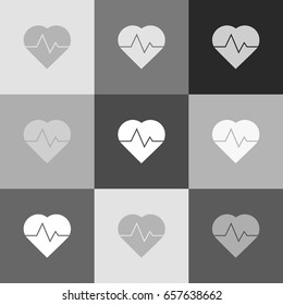 Heartbeat sign illustration. Vector. Grayscale version of Popart-style icon.