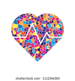 Heartbeat sign illustration. Vector. Stained glass icon on white background. Colorful polygons. Isolated.