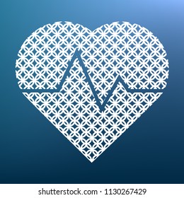 Heartbeat sign illustration. Vector. White textured icon at lapis lazuli gradient background.