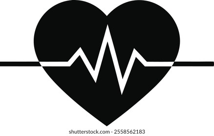 Heartbeat Silhouette Icon Vector Set On White Background.