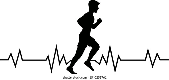 Heartbeat silhouette runner vector file. Jogging lover illustration.