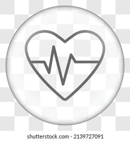 Heartbeat Simple Icon Vector. Flat Design. Glass Button On Transparent Grid.ai