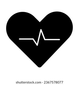 Heartbeat solid icon, Cardiology concept, Cardiogram sign on white background, heart with heartbeat pulse icon in glyph style for mobile concept and web design. Vector graphics