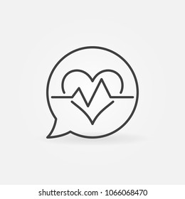 Heartbeat in speech bubble outline vector icon or symbol in thin line style