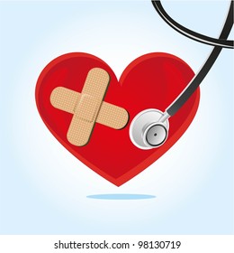 heartbeat, stethoscope over blue background vector illustration