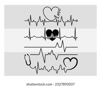Heartbeat Svg, SVG Bundle, Heart Beat, Healthcare Svg, Circut Cut Files Silhouette, Nurse, Stethoscope Health Heart, EKG, Heart Rate , ECG, Science Svg, Heartbeat Clipart, Vector, Outline svg